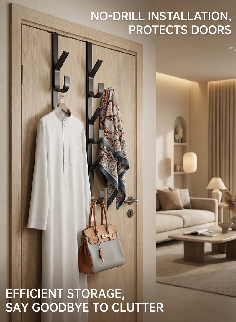 MS MIN Over Door Vertical Hook Hanger, Space-Saving 5-Hook Organizer for Coats, Bags & Towels, Black - Image 2